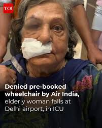 An 82-year-old woman is in intensive care unit (ICU), being monitored for  possible brain bleeds, after a fall at #DelhiAirport allegedly due to the  non-availability of a wheelchair that had been pre-booked