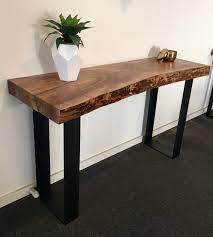 Recycled Elm Slab Hall Table With Black Flat Bar Metal Legs Wood Entry Table Wood Slab Table Rustic Furniture