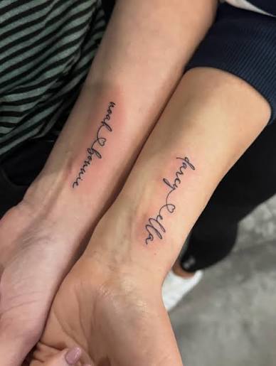 Matching style tattoos #script #meaningful #matching #fyp #linework #tattoolove #sydney #parramatta