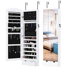 Be careful not with full length wall mirror storage facing each other because you might get a somewhat shocking effect. Wall And Door Mounted Jewelry Armoire With Frameless Mirror And 10 Led Lights Lockable Jewelry Cabinet Organizer With Large Storage Capacity Full Length Mirror And 2 Drawers White Walmart Com Walmart Com