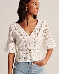 Womens Lace Deep V Blouse Womens Tops Abercrombie Com Lace Clothes Blouse