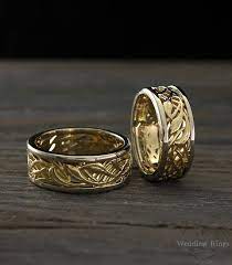 His And Her Vintage Style Wedding Bands Set Two Tone Gold Braided Wedding Rings Matching Gold Bands His And Her Nature Rings Set In 2021 Braided Wedding Rings Wedding Band Sets