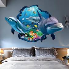 New Special Design 3d Effect Underwater World Dolphin Fish Background Wall Stickers Fashion Home Decoration Zhh1058 Er Color Multicolor Wall Stickers Bedroom Dolphin Wall Art Decal Wall Art