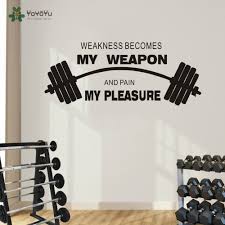 Us 10 76 25 Off Sports Quotes Wall Decals Weakness Becomes My Weapon Motivational Quotes Gym Wall Decals Fitness Stickers Weightlifting Yo 27 In