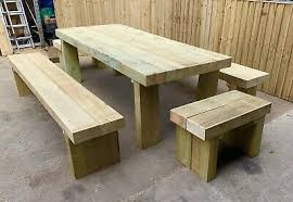 Xl Sleeper Table 8ft 4 Thick With 4 Benches Sits 12 Adults Ebay In 2020 Wooden Picnic Tables Picnic Table Bench Outdoor Picnic Tables