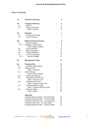 The table of contents and table of appendices should refer the reader to the sections and subsections of the business plan. Insurance Brokerage Business Plan Table Of Contents Sample Plan Llc