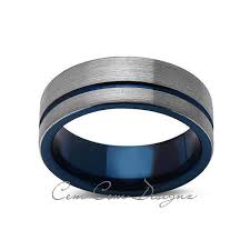 Black And Blue Tungsten Mens Ring Blue Tungsten Wedding Band Gray Brushed Tungsten Ring 8mm Mens Ring Tungsten Carbide Engagement Band Comfort Fit Mens Wedding Bands Blue Tungsten Carbide Wedding Bands Tungsten Mens Rings