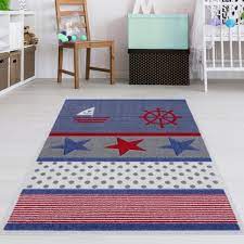 Insel sylt ca 50 x 75 cm wash+dry blau. Kinderzimmer Teppich Maritim Blau Rot Teppich4kids