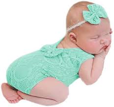 Amazon Com Recien Nacido Bebe Nina Fotografia Accesorios Foto Sesion Trajes Traje Infantil Encaje Tocado Mamelucos Verde Ropa Zapatos Y Joyeria