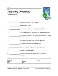 10 Worksheets That Will Teach Your Child Basic Geography Terms Geography Worksheets Basic Geography Social Studies Worksheets