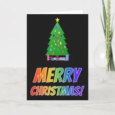 Merry Christmas In Rainbow Text Tree Gifts Holiday Card Zazzle Com In 2020 Holiday Design Card Holiday Cards Gifts Holiday