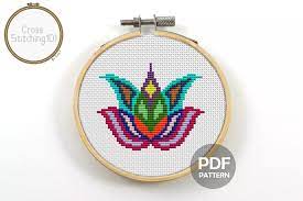 Vintage bouquet # 4 cross stitch pattern, flowers cross stitch pattern, modern embroidery flowers, berlin woolwork, antique flowers bouquet. Lotus Flower Modern Cross Stitch Pattern Grafik Von Crossstitching101 Creative Fabrica