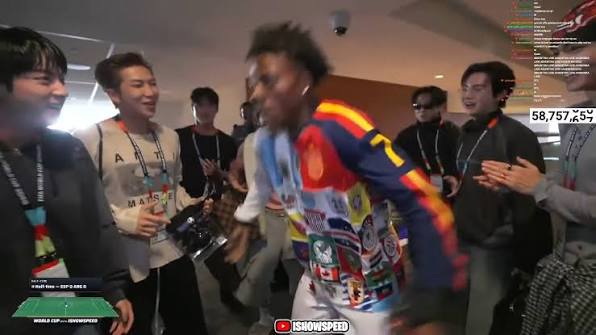 Así fue el encuentro entre el #streamer iShowSpeed y #BTS tras bambalinas  durante la celebración de la final del Mundial