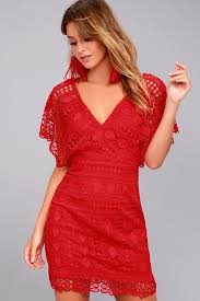 First Kiss Red Lace Dress In 2020 Red Lace Dress Chic Lace Dress Red Cocktail Dress
