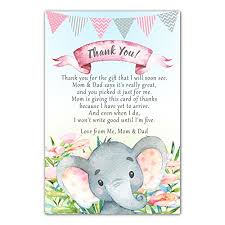 Amazon Com 30 Tarjetas De Agradecimiento Nina Baby Shower Elefante Rosa Verde Papel Fotografico Productos De Oficina