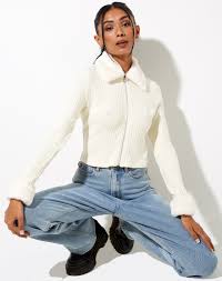 Cardigan with detachable fur collar. White Cropped Cardigan With Fluffy Collar Loria Motelrocks Com