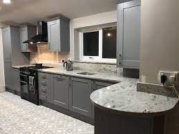 Furniture options include drawer and base units, which come in a selection of widths to make it easy to create a custom fit. Howdens Kitchen In Fairford Slate Grey With River Granite From Quality Worktops Grey Kitchen Designs Howdens Kitchens Open Plan Kitchen Living Room