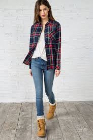 Camisa Cuadro Escoces Bleu Hi Res Casual Outfits Botas Timberland Mujer Y Ropa