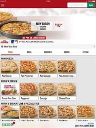 Papa John Pizza Size Chart World Of Menu And Chart