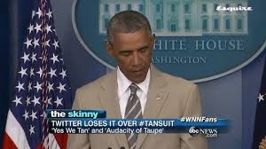 But the larger takeaway from the day, in terms of the country's popular vernacular, was that obama should/should not have worn tan. Obama S Tan Suit Controversy Is Five Years Old