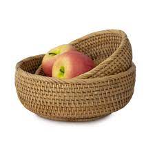 Premium stock photo of boletus edulis on a wicker fruit bowl. Bowl Shaped Wicker Basket Set Tabletop Serving Bowls For Home And Re Made Terra