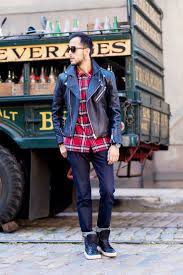 Themetroman Is Ready For Leather Weather In An H M Premium Quality Biker Jacket Red Plaid Flannel Shirt And Jackets Men Fashion Stylish Jackets Jean Outfits