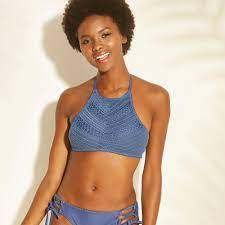 Women S Crochet High Neck Bikini Top Xhilaration Indigo Xl Blue Crochet High Neck High Neck Bikini Top High Neck Bikinis