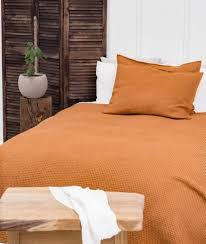 Linen Waffle Bedspread Available In Grey Or Burnt Orange Colors