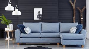 Option Fabric Sofa With Chaise Light Blue Domayne Light Blue Couches Light Blue Sofa Blue Fabric Sofa