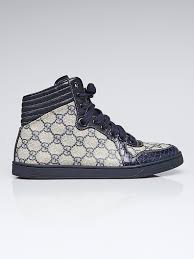 Showcasing a versatile and minimalist silhouette made in italy, the gucci brooklyn gg supreme high top utilizes a combination of premium leather and coated canvas throughout its sleek black upper. Gucci Beige Blue Gg Supreme Canvas Coda High Top Sneakers Size 6 5 37 Yoogi S Closet