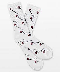 Champion All Over Print White Crew Socks Zumiez Champion Socks Sock Outfits Crew Socks