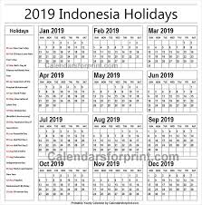 2019 Calendar With Holidays Indonesia Printable With Images Holiday Calendar National Holiday Calendar Philippine Holidays