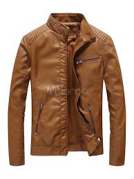 Brown Leather Jacket Stand Collar Zip Up Men Short Jacket Leather Jacket Style Mens Jackets Casual Leather Jacket Men