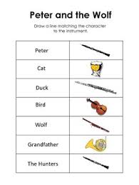Strings (violin, viola, string bass, cello) bird. Peter And The Wolf Matching Worksheets Teaching Resources Tpt