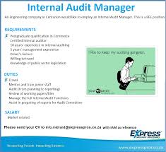 Internal Audit Manager Minimum Requirements Postgraduate Qualification In Commerce Certified Internal Auditor 10 Yea Internal Audit Postgraduate Auditor