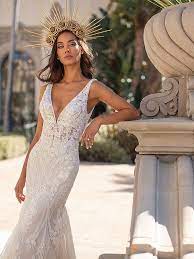 Organic Floral Vine Lace Mermaid Wedding Gown H1448 Wedding Gowns Mermaid Moonlight Bridal Lace Mermaid Wedding Dress
