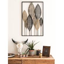 Wanddeko Federn Aus Metall In Schwarz Und Gold 53x84 Wanddekoration Unkonventionelles Dekor Wand Dekor
