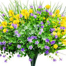 Check spelling or type a new query. Buy Cewor 9pcs Artificial Flowers Outdoor Uv Resistant Shrubs Plants For Hanging Planter Home Wedding Porch Window Decor Yellow Purple Green Online In Indonesia B07d3s2z69