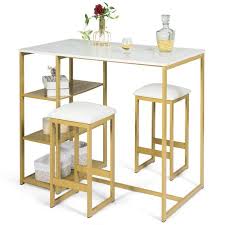 Tangkula 5 piece dining table set for dining room kitchen, table and chairs set for 4 persons, metal frame & padded seat, faux marble table top, black & grey (black & grey) 3.0 out of 5 stars 3 $199.99 $ 199. Gymax 3 Piece Pub Set W Faux Marble Top Bar Table And 2 Stools Dining Set Industrial Walmart Com White Marble Table Top Marble Bar Top Dining Table Set Designs