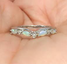 Opal Shadow Band Curved Diamond Contour Tracer Eternity Band Etsy Opal Solitaire Opal Wedding Band Eternity Ring