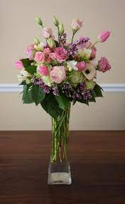 Birthday Flowers With Pink Tulips Pink Lisianthus Spray Roses Anemones Freesia Wax An Creative Flower Arrangements Flower Arrangements Floral Arrangements