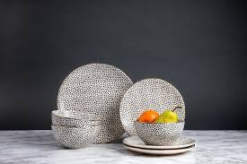 Thyme Table Dinnerware Black White Dot Stoneware 12 Piece Set Walmart Com Black Dinnerware Stoneware Dinner Plate Sets