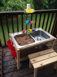 Just Picture Diy Sand And Water Table Made With Pallet Wood And Restore Sink Gardening For Kids Woodworking For Kids Kids Kitchen