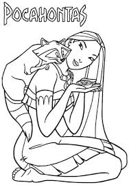 Pocahontas Relaxed With Meeko Disney Princess Coloring Pages Disney Coloring Pages Princess Coloring Pages