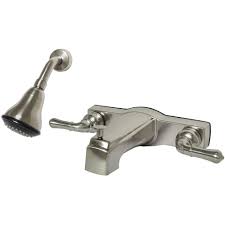 Browse two handle kitchen faucets in a wide variety of styles and finishes from delta faucet that will match your favorite style. Homewerks Worldwide Mobile Home 2 Handle 1 Spray Tub And Shower Faucet In Brushed Nickel Valve Included 3010 501 Bn The Home Depot