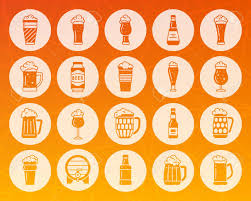 Symbol in modern line style. Beer Mug Icons Set Web Sign Kit Of Tall Glass Bar Pictogram Collection Includes Pint Alcohol Beverages Hop Simple Pub Ware Vector Symbol Icon Shape Carved From Circle On Colorful Background Royalty