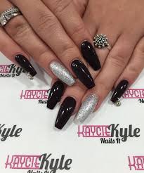 Black And Silver Glitter Acrylic Nails Black Silver Glitter Red Sparkle Nails Prom Nails Silver Black Acrylic Nails