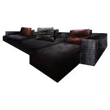 Fendi Casa Black Crocodile Leather Domino Modular Sofa 3 Seat Sectional Italy Modern Leather Sofa Fendi Leather Lounge