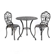 Fleur De Lis Cast Iron Bistro Set Of 3 Cast Iron Garden Furniture Outdoor Patio Furniture Sets Outdoor Patio Decor