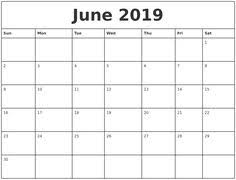 June 2019 Printable Monthly Calendar Make It June Calendar Printable Monthly Calendar Printable Monthly Calendar Template
